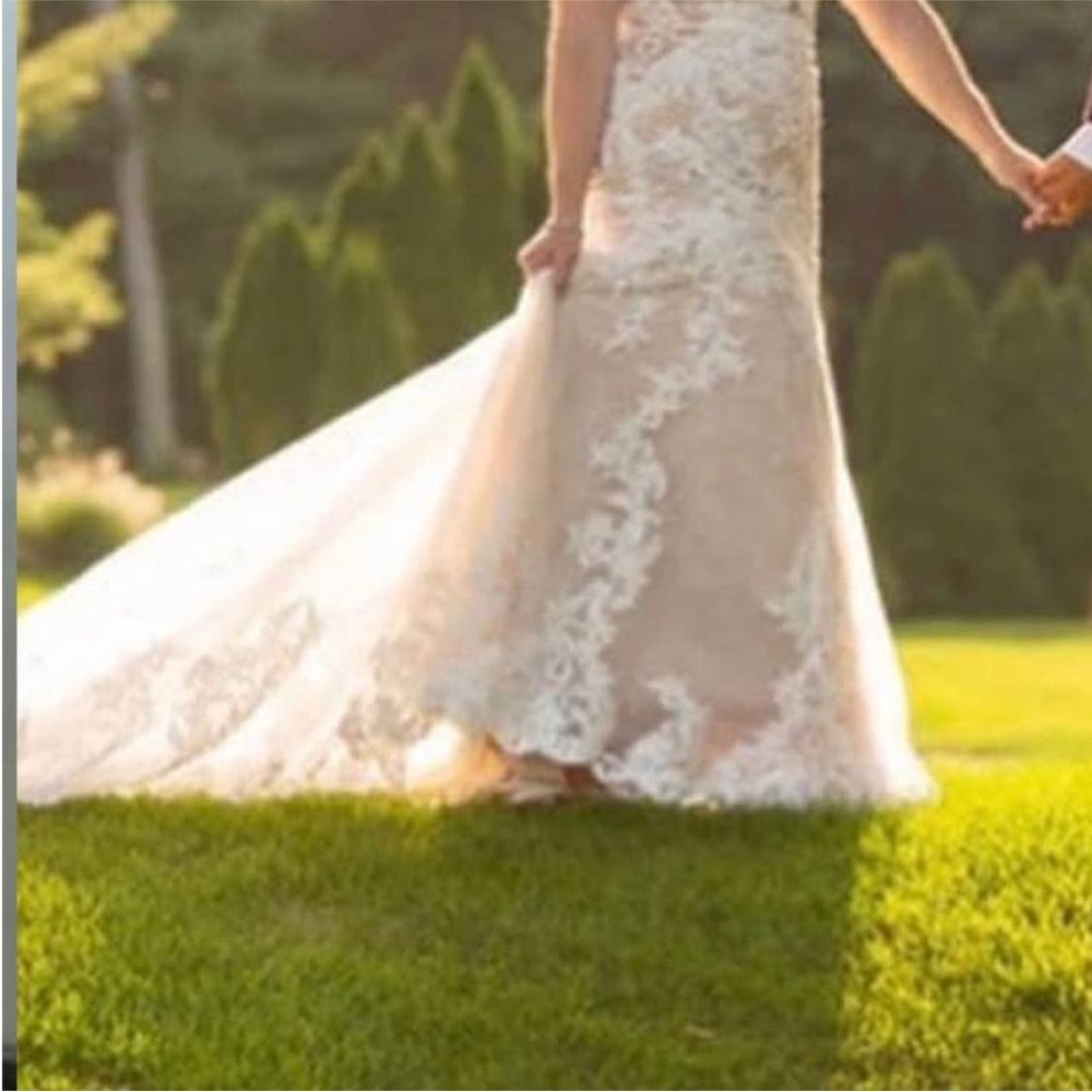 Lace Overlay Wedding Dress in Ivory and Nude
